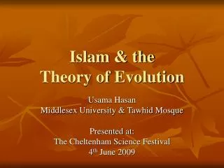 Islam &amp; the Theory of Evolution