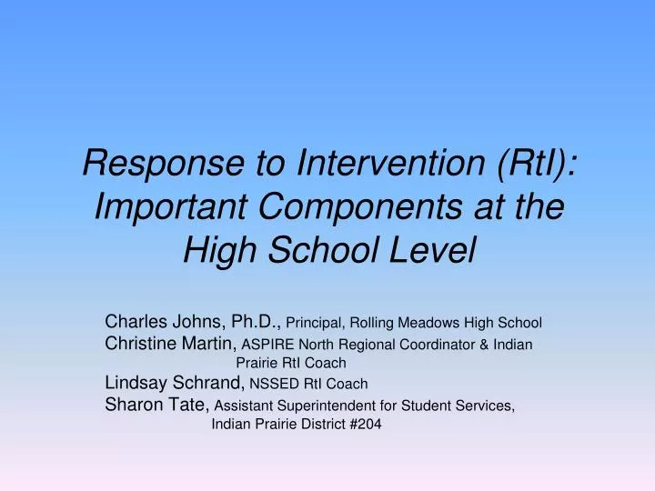 response to intervention rti important components at the high school level