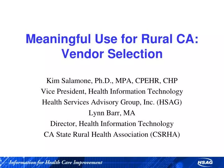 meaningful use for rural ca vendor selection
