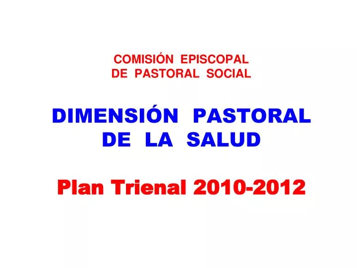comisi n episcopal de pastoral social dimensi n pastoral de la salud plan trienal 2010 2012