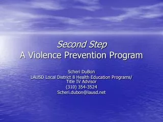 Second Step A Violence Prevention Program
