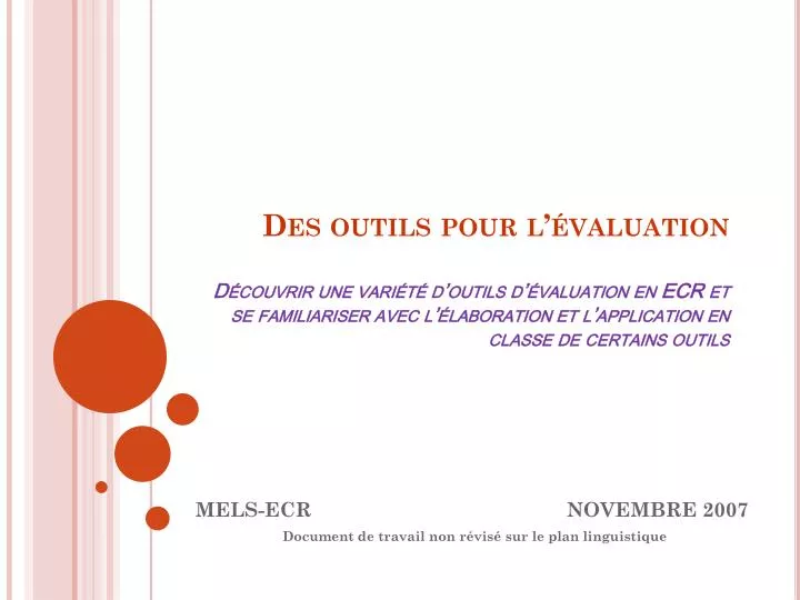 mels ecr novembre 2007 document de travail non r vis sur le plan linguistique