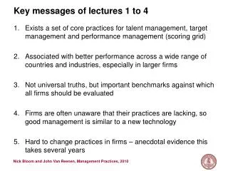 Key messages of lectures 1 to 4