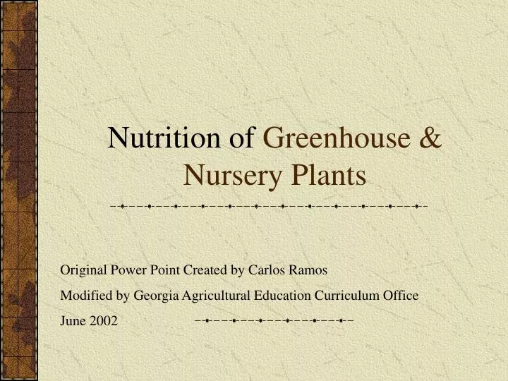 nutrition of greenhouse nursery plants