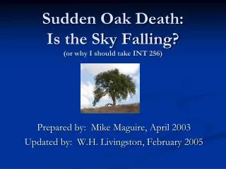 Sudden Oak Death: Is the Sky Falling? (or why I should take INT 256)