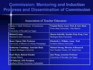 Commission: Mentoring and Induction Progress and Dissemination of Commission