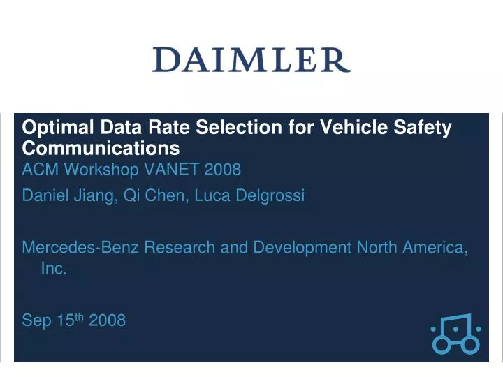 optimal data rate selection for vehicle safety communications