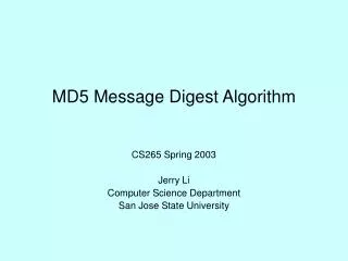 MD5 Message Digest Algorithm