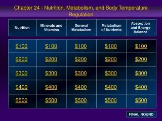 Chapter 24 - Nutrition, Metabolism, and Body Temperature Regulation