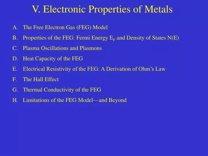v electronic properties of metals