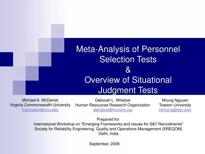 meta analysis of personnel selection tests overview of situational judgment tests