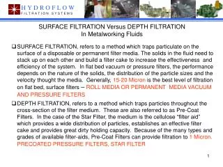 SURFACE FILTRATION Versus DEPTH FILTRATION In Metalworking Fluids