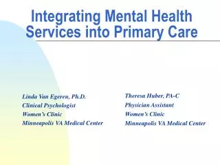 Integrating Mental Health Services into Primary Care