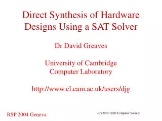 Direct Synthesis of Hardware Designs Using a SAT Solver