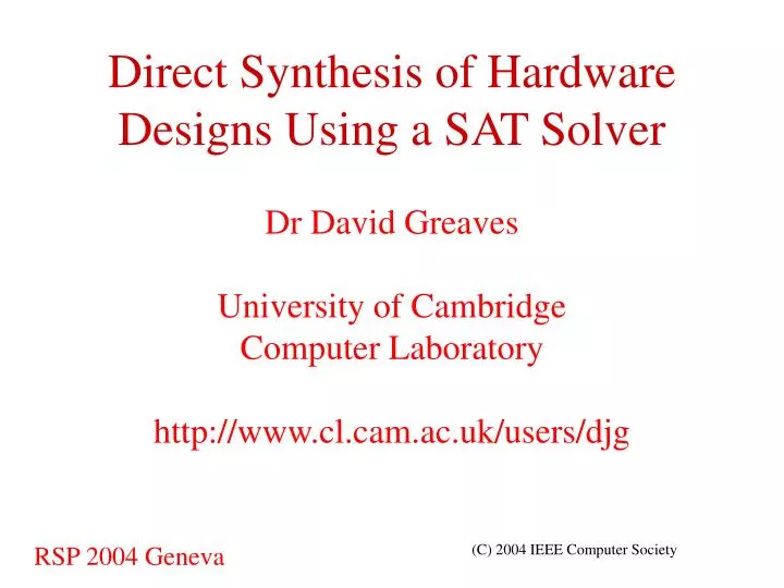 direct synthesis of hardware designs using a sat solver