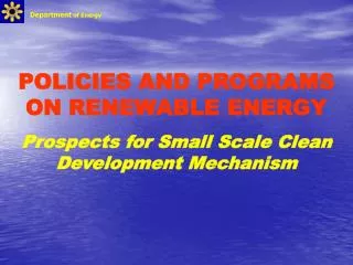 POLICIES AND PROGRAMS ON RENEWABLE ENERGY Prospects for Small Scale Clean Development Mechanism