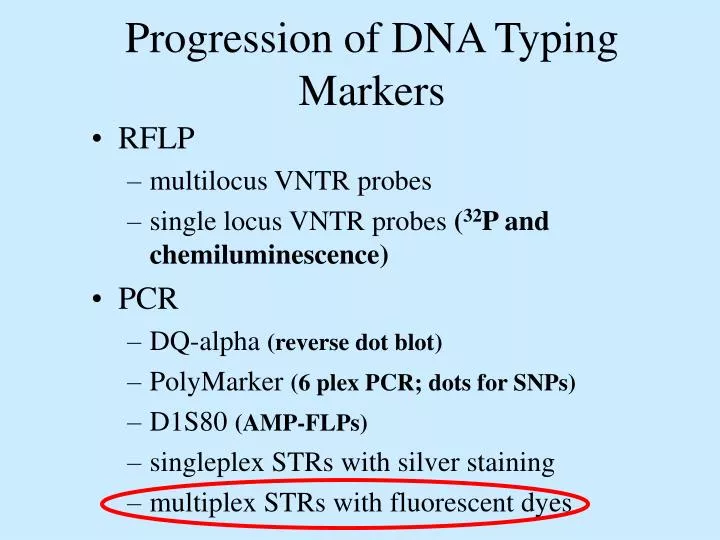 progression of dna typing markers