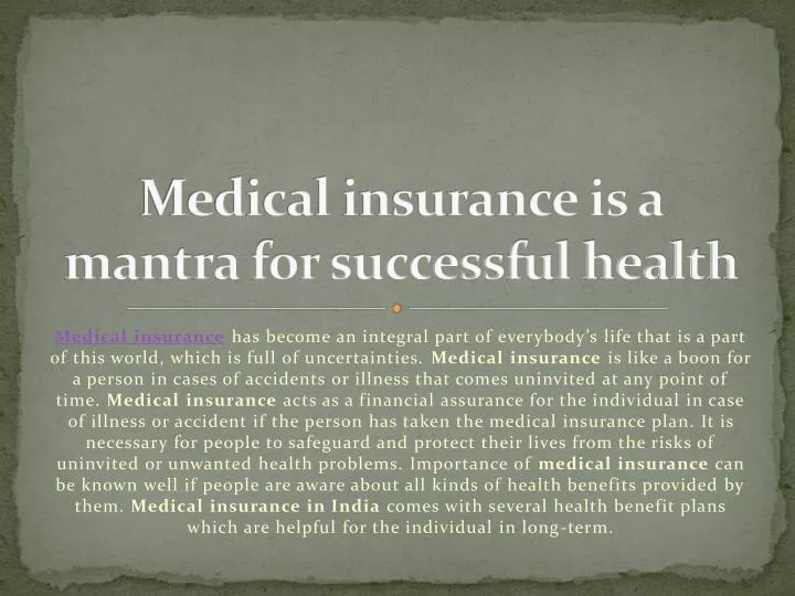 medical insurance is a mantra for successful health