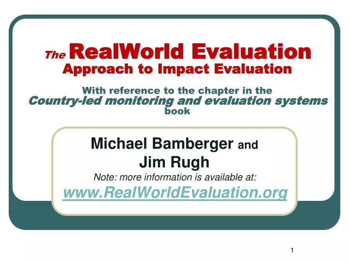 michael bamberger and jim rugh note more information is available at www realworldevaluation org
