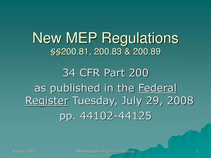 new mep regulations 200 81 200 83 200 89