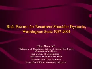 Risk Factors for Recurrent Shoulder Dystocia, Washington State 1987-2004