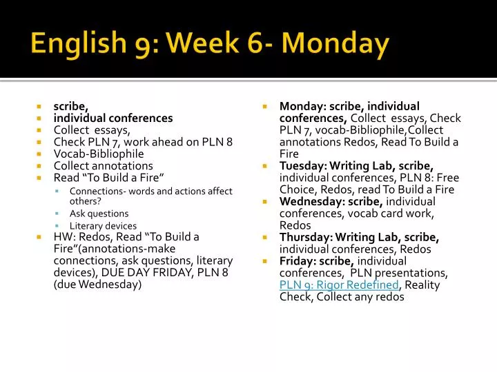 english 9 week 6 monday