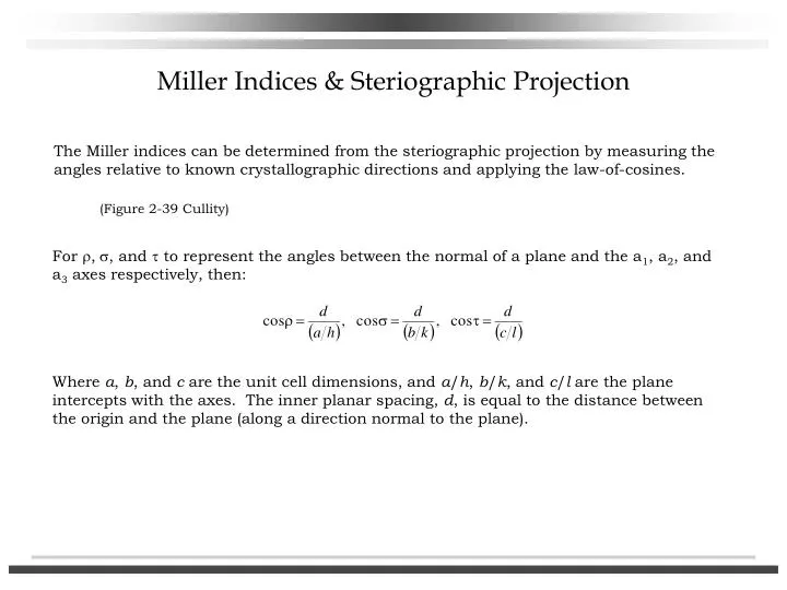 miller indices steriographic projection
