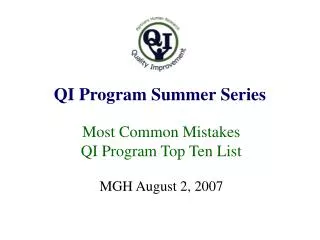 QI Program Summer Series