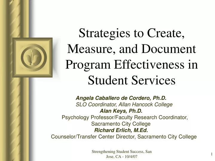 strategies to create measure and document program effectiveness in student services