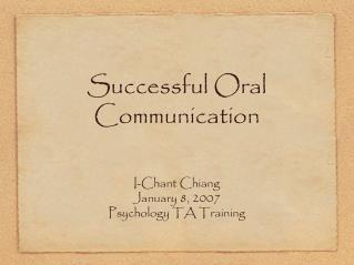Successful Oral Communication