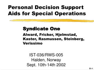 Personal Decision Support Aids for Special Operations