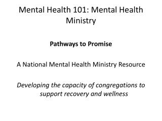Mental Health 101: Mental Health Ministry