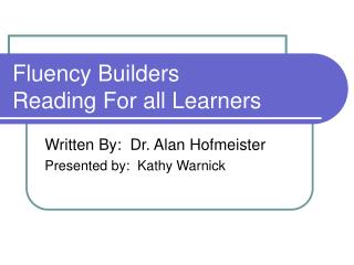 Fluency Builders Reading For all Learners