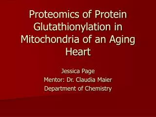 Proteomics of Protein Glutathionylation in Mitochondria of an Aging Heart