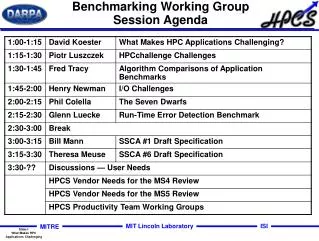 Benchmarking Working Group Session Agenda