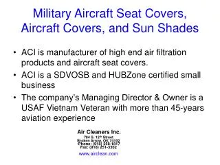 Military Aircraft Seat Covers, Aircraft Covers, and Sun Shades