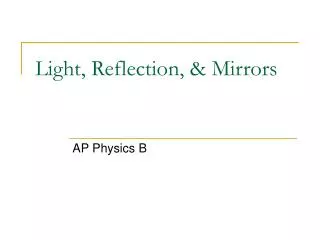 Light, Reflection, &amp; Mirrors