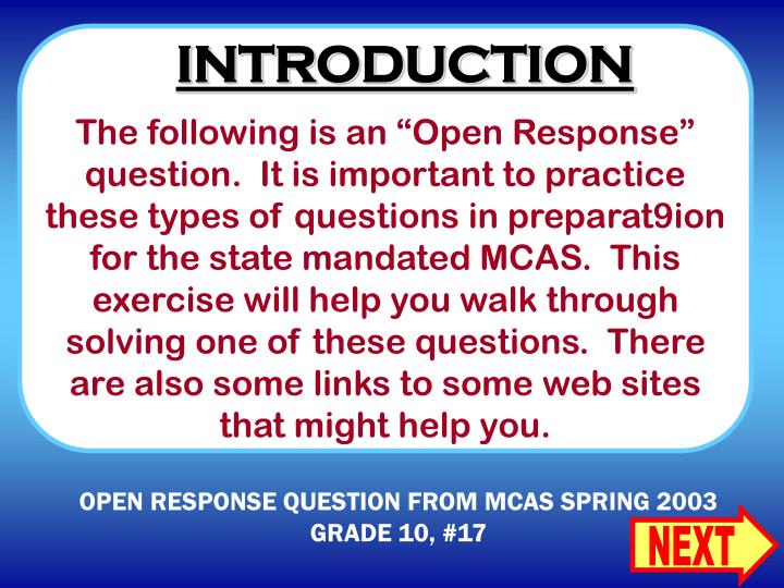 open response question from mcas spring 2003 grade 10 17