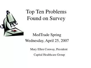 Top Ten Problems Found on Survey