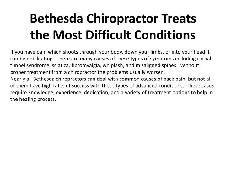 bethesda chiropractor treats the most difficult conditions