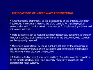 APPLICATIONS OF MICROWAVE ENGINEERING