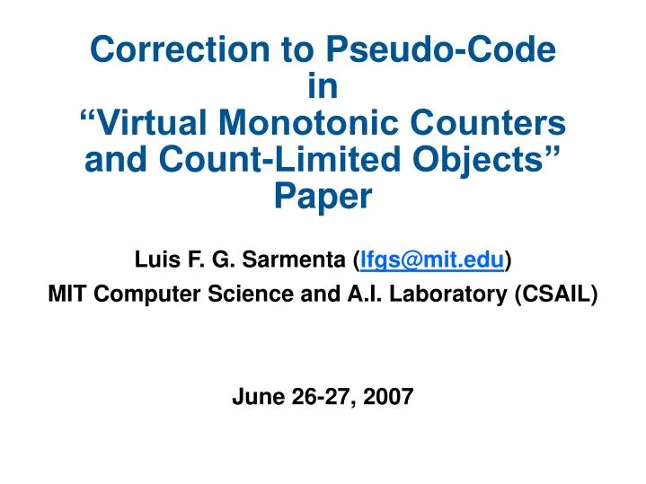 correction to pseudo code in virtual monotonic counters and count limited objects paper