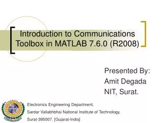 Introduction to Communications Toolbox in MATLAB 7.6.0 (R2008)