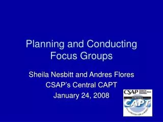 Planning and Conducting Focus Groups