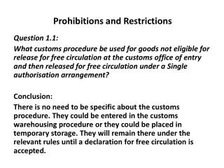 Prohibitions and Restrictions