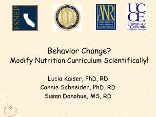 Behavior Change? Modify Nutrition Curriculum Scientifically !