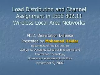 Load Distribution and Channel Assignment in IEEE 802.11 Wireless Local Area Networks