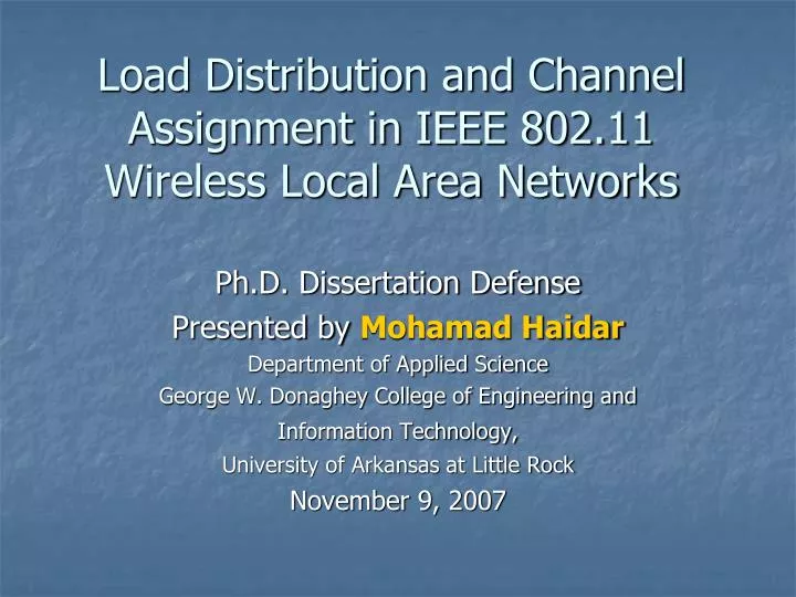 load distribution and channel assignment in ieee 802 11 wireless local area networks