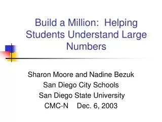 Build a Million: Helping Students Understand Large Numbers