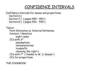 CONFIDENCE INTERVALS